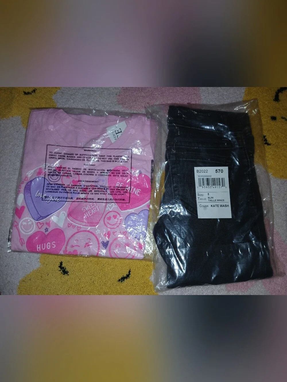 NWT Twins The Children's Place Black Skinny Jeans - Kate Wash & Pink Shirt.